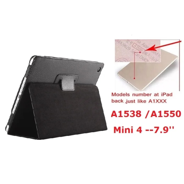 7,9'' Folio Stand Coque för iPad mini 4 Case A1538 A1550 Magnetic Smart Flip PU Läder Funda för iPad mini 4Cover Kickstand mini4 7.9in A1538 Black