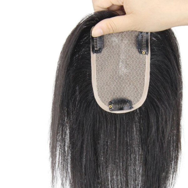 Människohår Topper för kvinnor Kläm i hårstycken Handgjorda kvinnors peruk Andas hår lugg Byte av rakt hår Toupé 1B 10 inches