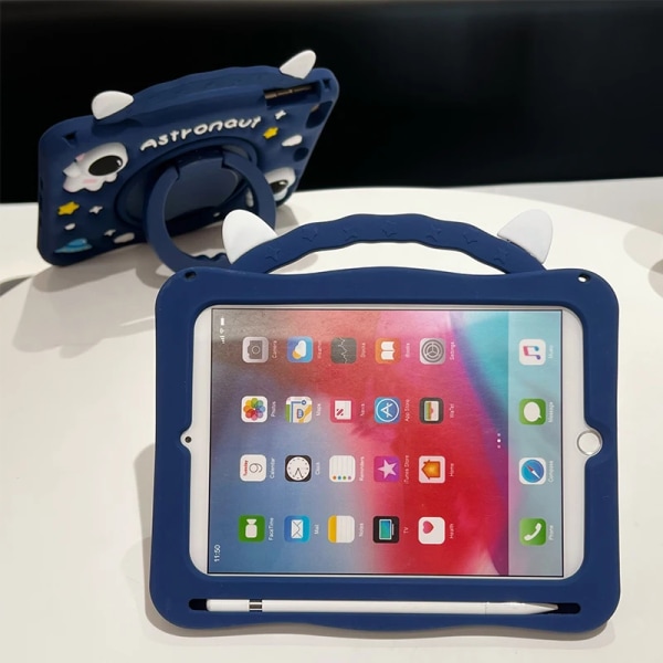 Cartoon Astronaut Case för iPad 10.2 7:e 8:e 9:e 10:e 2022 360 Roterande cover för iPad Air5 4 2022 Mini1 2 3 4 5 6 9,7 6:e IPad 7 8th 9th 10.2 2PCS Glass