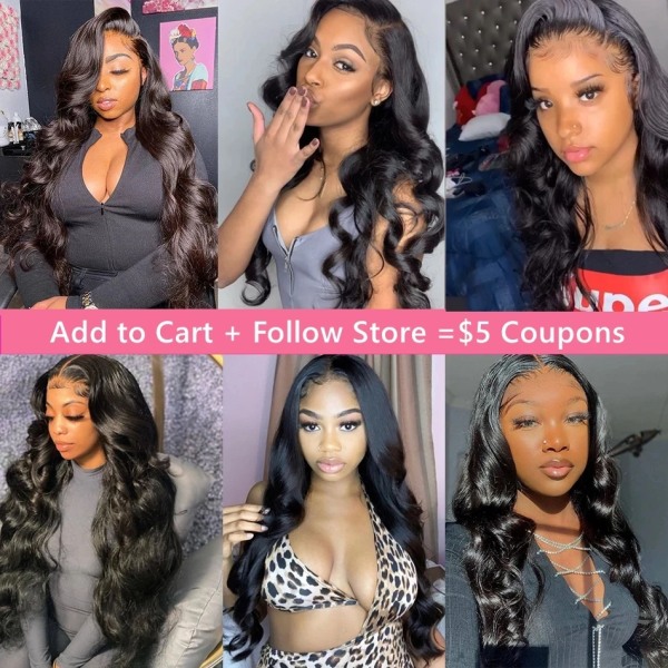 HD Transparent 13x4 Body Wave Spets Front Peruk Förplockad 360 Spets Frontal Peruk Människohår Peruk För Kvinnor Lös Deep Wave Spets Peruk 360 Lace Wig 16inches