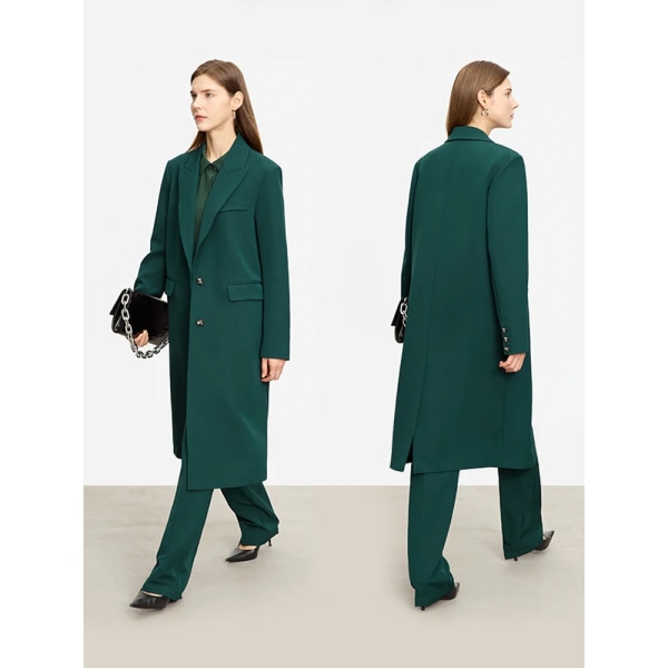 Minimalistisk yllerock Tredelad set för kvinnor 2023 Höst Ny enkel helärmad skjorta Lös raka byxuppsättningar 12343249 Black Coat M