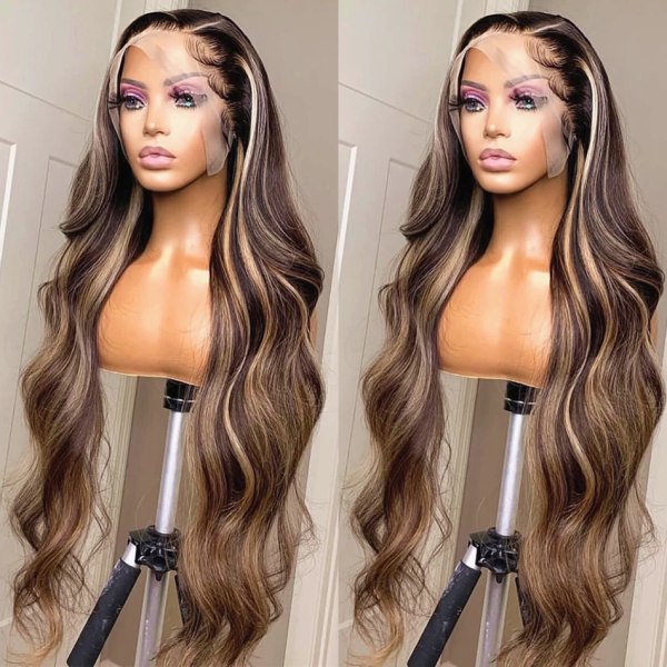 13x4 Hd Highlight Peruk Människohår Kroppsvåg Frontal Peruk Brasiliansk På Rea Glueless Honung Blond Spets Front Peruk För Kvinnor 36 Inch 36inches 13*4