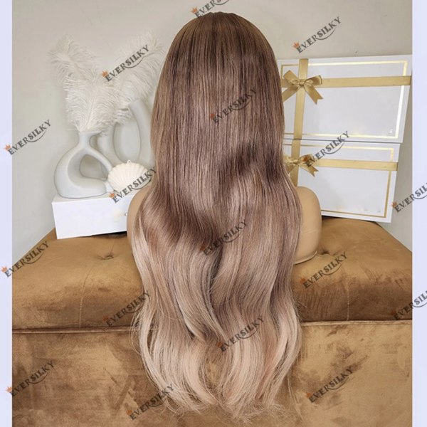 Glueless Fringe Ombre Blond Body Wave Ash Blond Transparent Spets 13X6 Spets Front Peruk för kvinnor 150Densitet Remy brasilianskt hår 13x4 lace wig 12inches