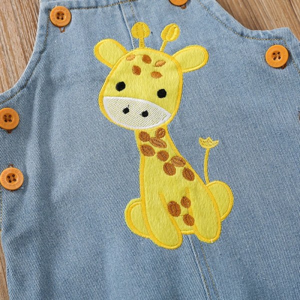 Baby Boy Girl Kläder 95% bomull Tecknad giraff broderade jeansoveraller Blue 12-18 Months