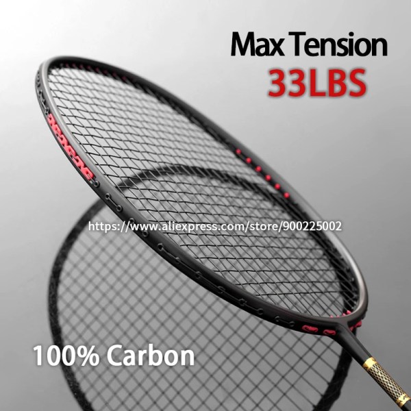 Professionell dämpning max spänning 33LBS Badmintonracket i hel kolfiber med väskor Strängar Ultralätt 4U 82G racket 4U Black1