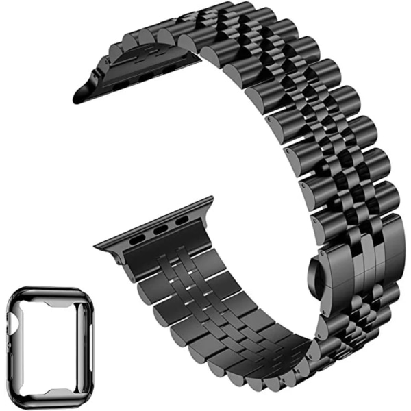 Metallrem+TPU softshell För Apple Watch 7 45mm 41mm Rostfritt stål Watch Armband För iwatch 6 5 4 SE 3 44mm 42mm 40mm 38mm Silver gold For 42mm