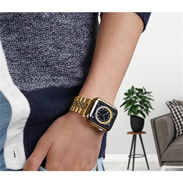 Metallrem+TPU softshell För Apple Watch 7 45mm 41mm Rostfritt stål Watch Armband För iwatch 6 5 4 SE 3 44mm 42mm 40mm 38mm Black For 44mm
