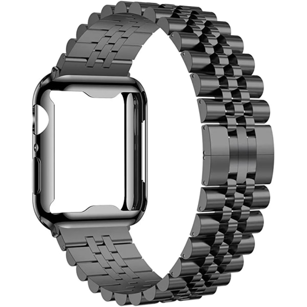 Metallrem+TPU softshell För Apple Watch 7 45mm 41mm Rostfritt stål Watch Armband För iwatch 6 5 4 SE 3 44mm 42mm 40mm 38mm Black For 42mm
