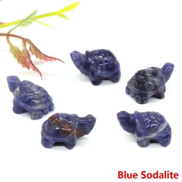 1" Mini Turtle Sköldpadda Naturstenar Helande Kristaller snidade djurfigurer Hantverk DIY-smycken Heminredning Prydnadsföremål Partihandel Blue Sodalite 10pcs