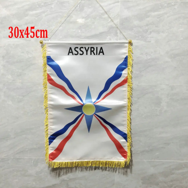 partihandel Assyrien flagga Assyriska imperiet mini hängande flaggor högkvalitativ polyester dubbelsidig printed heminredningsbanner 30x45cm 5 PCS