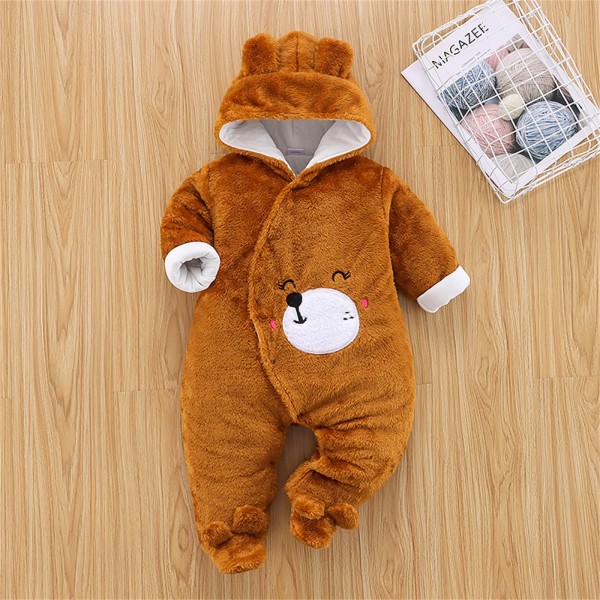 Bear Design Fleece Hooded Footed/footie Långärmad Baby Jumpsuit Ginger 9-12 Months