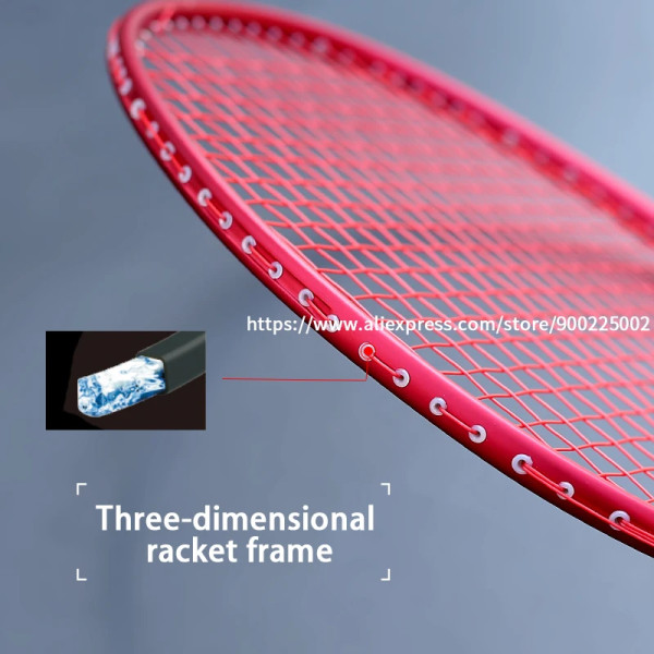 Professionell träning 100 % helkaronfibersträngad badmintonracketväskor Lättvikt 6U 72G racket 22-28LBS Sports Speed Red