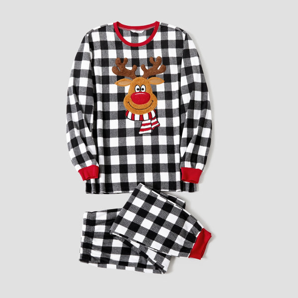 Jul Familj Matchande Ren Patch Pläd Långärmad Fleece Pyjamas Set (Flambeständig) Colorblock MenL