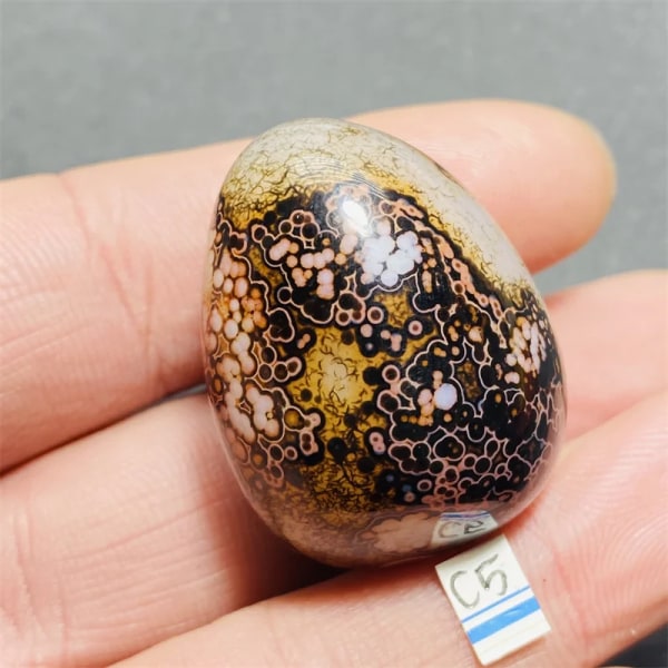 Naturlig ögonform Sardonyx agat palmstenar leksaker små stenar och kristaller helande semesterpresent C5  34g  35mm