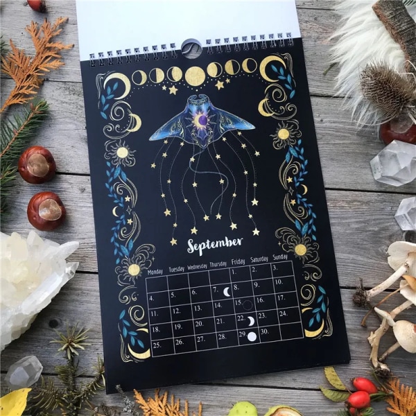 Ny mörk skog Djurkalender Kreativ Illustrerad Vägg Månkalendrar Astrologi Månkalender Fjärilshjortkalendrar