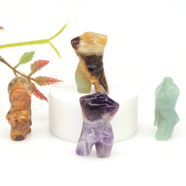 1,3" manlig modell Halvkroppsstaty Naturlig ametist Kristall Healing Stone Carving Minifigurer Heminredning Hantverk Sexiga kärlekspresenter Red Sesame Jasper 5pcs