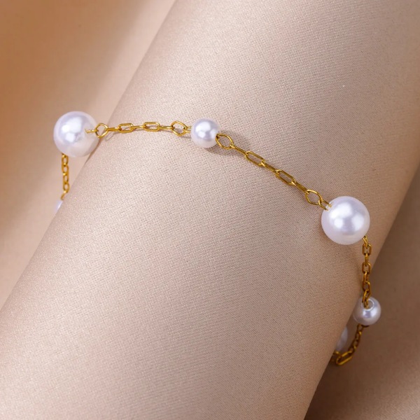 Simulera pärlor fotlänkar för kvinnor Rostfritt stål länkkedja ankelarmband Boho smycken Sommartillbehör Bijoux HJ365G