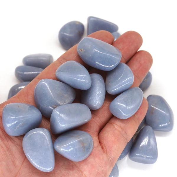 Naturlig blå angelit tumlad sten Healing Kristall Kvarts Mineralprov Bulk Energi Ädelstensdekor för gör-det-själv smycken 200g