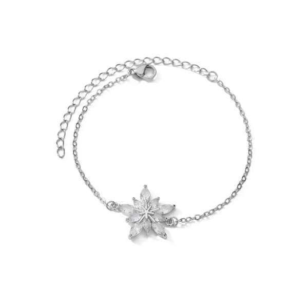 Crystal Zircon Snowflake Armband För Kvinnor Guldpläterad Rostfritt stål Snowflake Armband Fest Bröllop Estetisk Smycken Present 19cm Silver Color