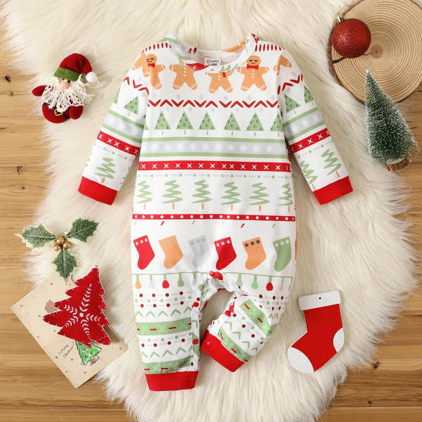 Christmas Baby Boy/Girl Allover Print Långärmad Jumpsuit Chartreuse 3-6Months