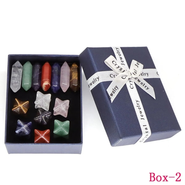 14 st/ set Sten presentförpackning Naturlig ädelsten Kristall Reiki Healing Quartz 7 Chakra Energi Mineral Hem Feng Shui Dekoration Hantverk Box-2 5 Set