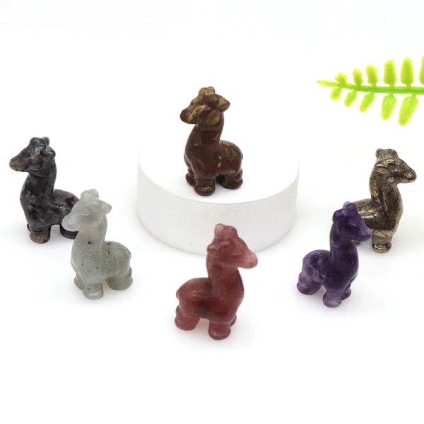 1,2" Mini söt giraff Naturlig Kristall Kvartssten Mineral Carving Figuriner Hantverk Healing Reiki Heminredning Julklappar Green Aventurine 5 pcs