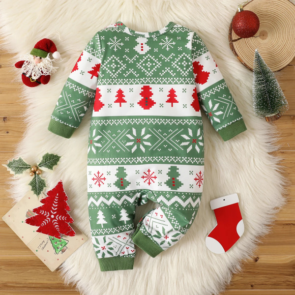 Christmas Baby Boy/Girl Allover Print Långärmad Jumpsuit Chartreuse 0-3Months