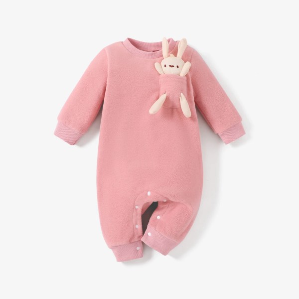 Baby flicka/pojke hypertaktil 3D kaninmönster långärmad jumpsuit Pink 0-3Months