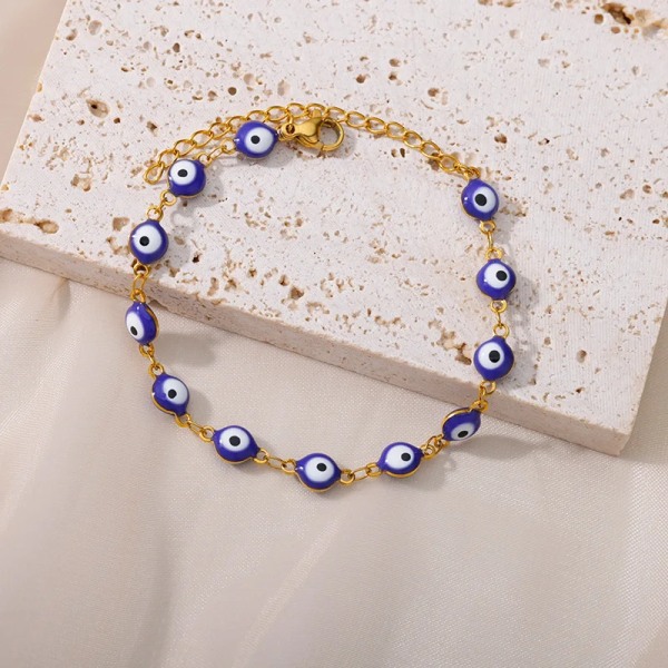 Rostfritt stål Evil Eye Armband För Kvinnor Emalj Rund Kedja Blå Evil Eye Bead Armband Sommar Beach Foot Smycken Present HJ370G