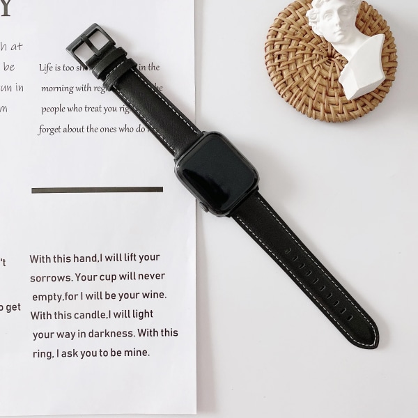 Läderarmband för Apple watch 6 5 4 SE 44mm 40mm 3 42mm 38mm Bekvämt smart watch för iWatch Ultra 49mm 8 7 41mm 45mm black 42mm 44mm 45mm 49mm