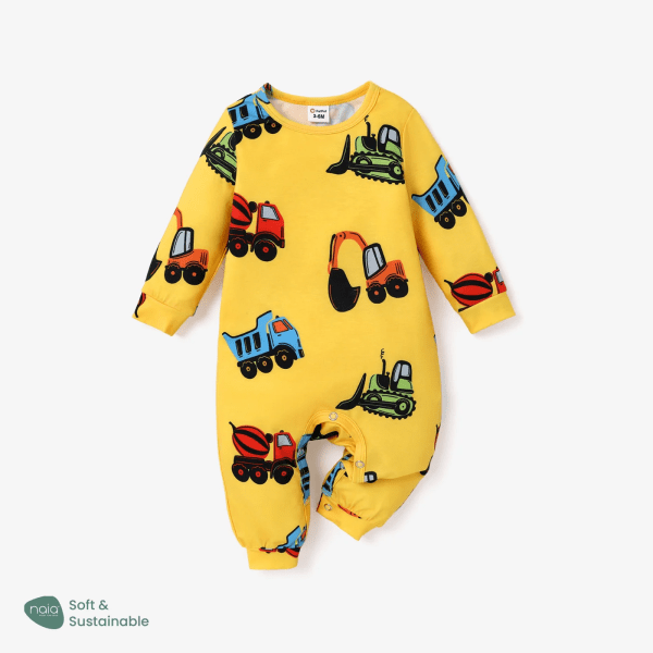 Naia™ Baby Boy Allover Construction Vehicle Print Långärmad Jumpsuit Yellow 12-18Months