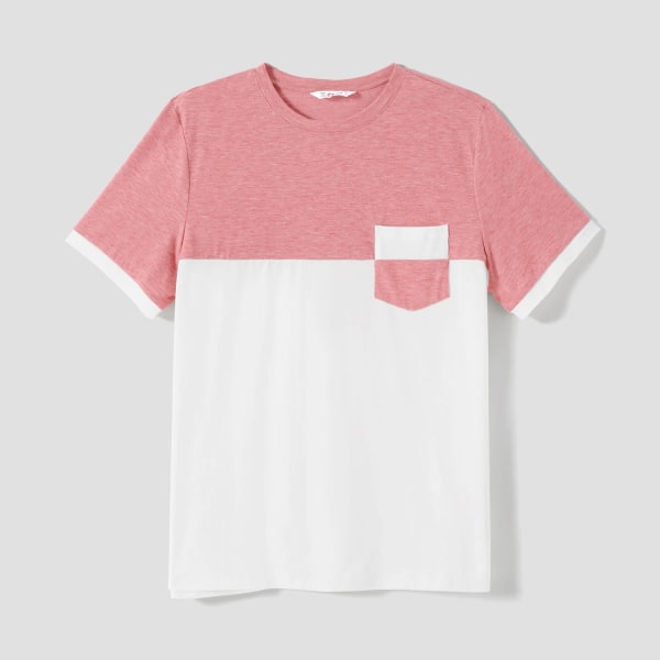 Familjematchande kläder Swiss Dot bältade klänningar och tvåfärgade kortärmade T-shirts set Pink Girl 3-4 Years