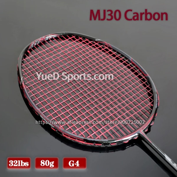 Original högspänning 32LBS 100% Japan MJ30 kolfiber badmintonracket med påssnöre Professionell träning 4U 80G racket WHITE