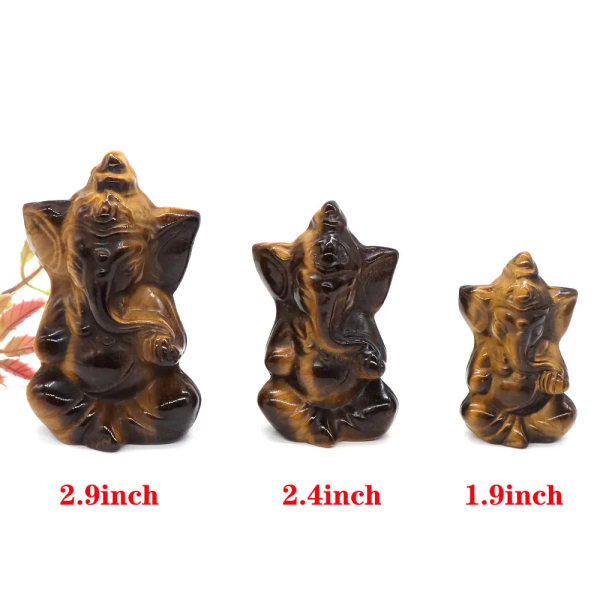 Ganesa Elefant Buddha Naturstenar Rosenkvartskristaller Healing Andlig tro Figurin Be Rikedom Lyckliga hantverk Heminredning Tiger Eye 2.4 inch