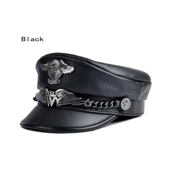 Unisex tysk cap man äkta läder platt topphatt Koreanskt mode örnmärke Kedja Punk lok Kasquette Man black XXL 59 60cm