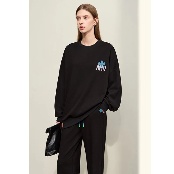 Minimalistisk Lazy Sweatshirt för kvinnor 2023 Höst Nya Lösa Huvtröjor Dragsko Print Casual Byxor Separat 12343149 black hoodie S