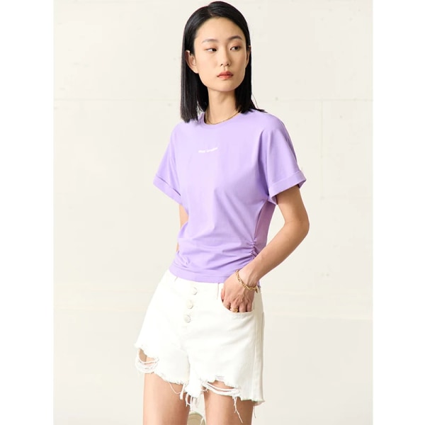 Minimalism Casual Mångsidig kortärmad t-shirt för kvinnor 2023 sommartröjor Cool Tech Ice 100 % bomull T-shirts 12342393 purple M