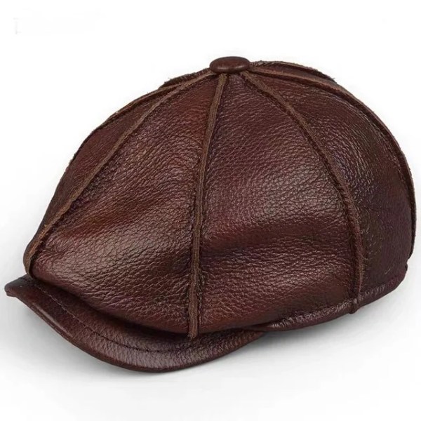 Retro åttkantig mössa i äkta läder Höst nötskinn basker för män Elegant mode student cap Snapback kepsar för män brown XXL