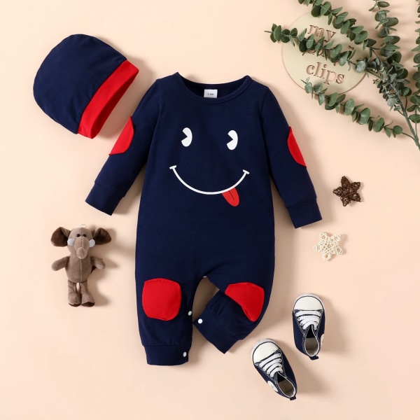 2st Baby Boy / Baby Girl 95 % bomull Långärmad jumpsuit med set Blue 0-3 Months