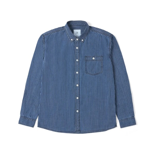 2023 Höst Vinter Nya Oversize Vertikalrandiga skjortor Herr 6oz jeansskjortor Plus Size Märkeskläder Indigo Blue L REC 65.5-72.5KG