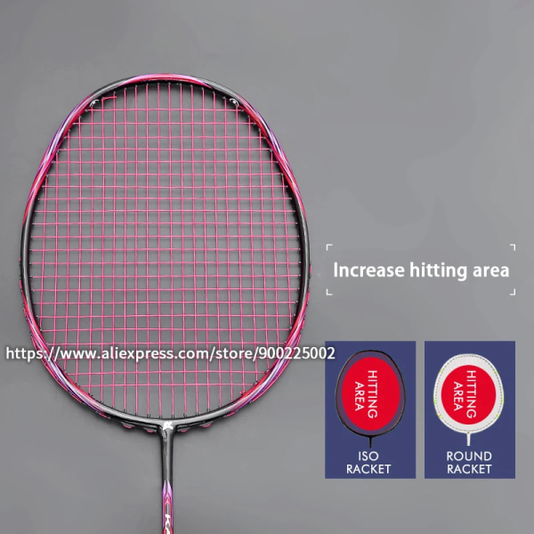 Professionell Super Light 8U 65-67G kolfiber badmintonracket med strängpåsar Raquette Strung Offensiv typ Racquet Padel Red