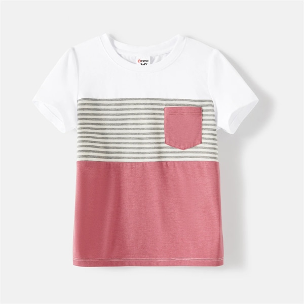Familjematchande outfits Allover print Strappy-klänningar och kortärmade randiga Colorblock T-shirts-set Pink Men XL