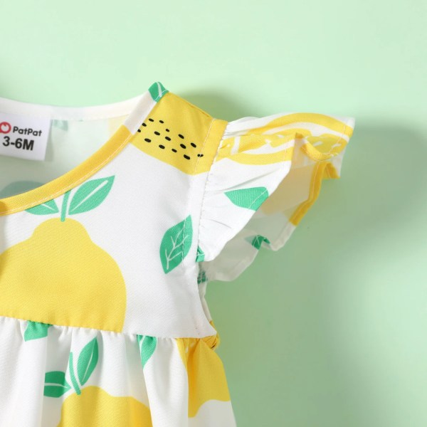 Baby Girl Allover Gul pläd/ print Snap Romper med fladdrande ärmar Yellow 6-9Months