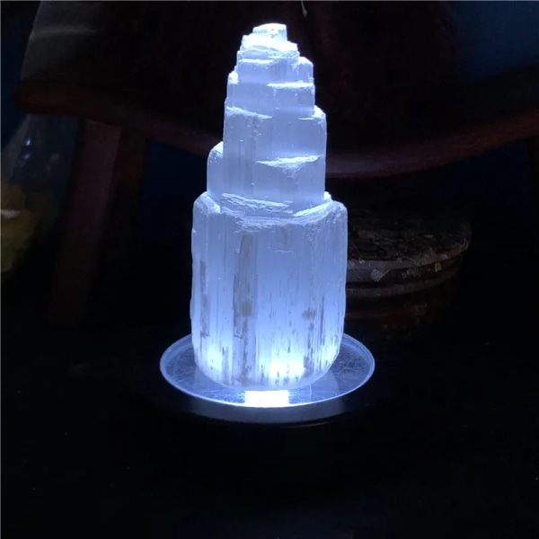 VARM!!! naturlig selenit Kristall ädelstenstorn meditation reiki healing Mental klarhet selenitkristall ta bort negativ energi With lamp