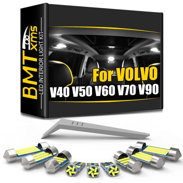 BMTxms Canbus för VOLVO V40 V50 V60 V70 V90 Wagon 1995-2019 Fordon Bil LED interiörlampa Lampor Tillbehör Kit Felfri Warn White