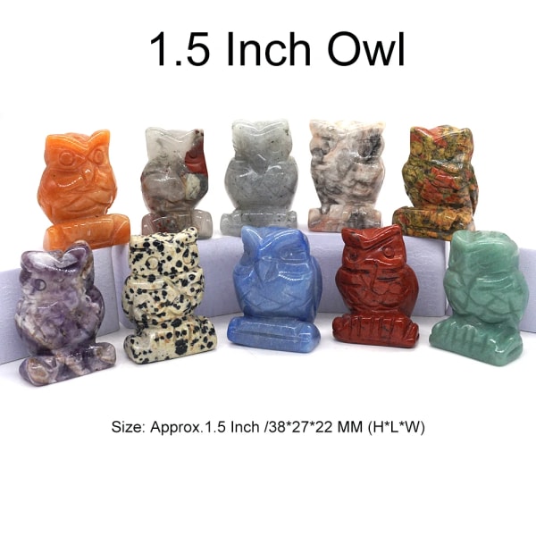 10 STK/ Set Mix Naturstenar Djurstaty Helande Kristallväxtfigur Ädelsten snidad ängel Wicca Hantverksdekor Partihandel Lot Owl 1.5 IN