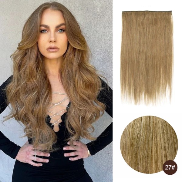 Fish Line One Piece 100% Människohår Förlängning Clip Hårförlängning Ombre Natural Remy Hair Rak hårstrå Blond För kvinnor 27 24 inch 100g