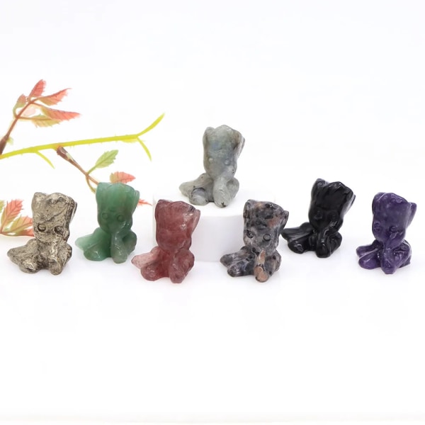 1,2" Träd Man Sten Cartoon Tecknad Staty Natural Gem Kristall Reiki Healing Figurine Hantverk Heminredning Barnpresent Partihandel Flame Stone 10pcs