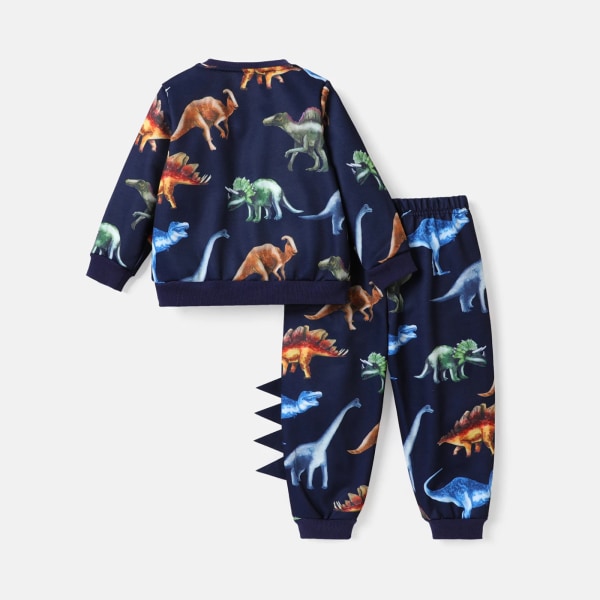 2st Toddler Animal Dinosaur Print Sweatshirt och elastiska byxor set FleckedGrey 3-4Years