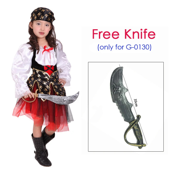 Halloween Carnival Party Kostym för flickor Flickor Barn Barn Piratkostymer Fantasia Infantil Cosplay Kläder G-0130 (With Knife) XL(height 130-140cm)